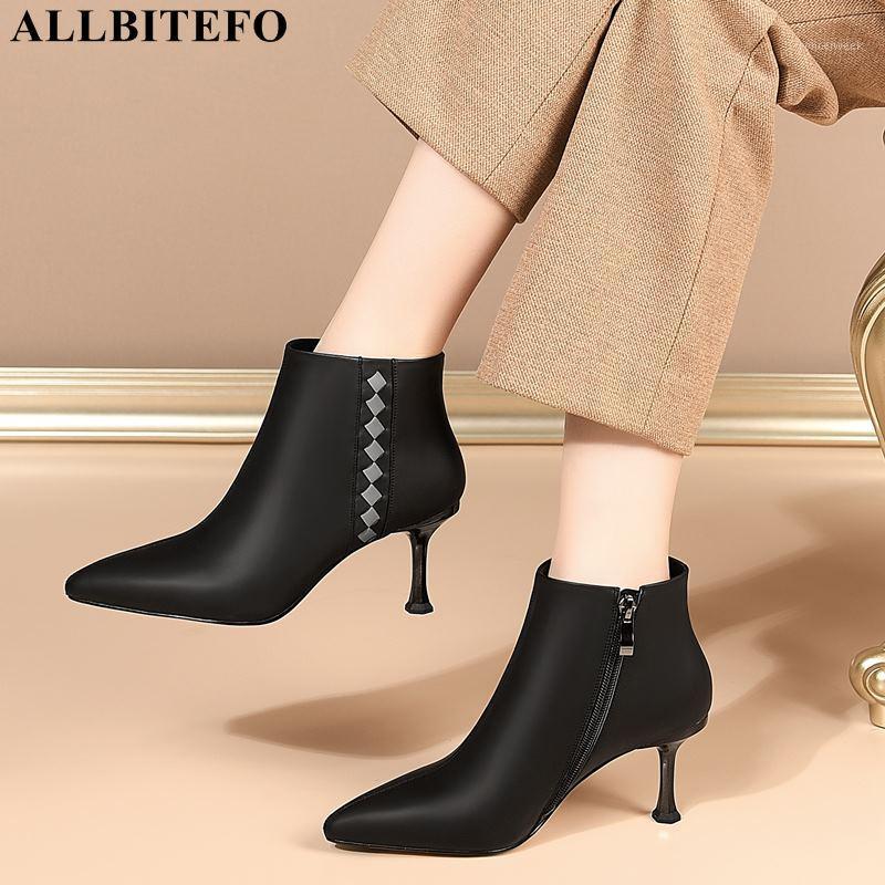

ALLBITEFO new arrive genuine leather thin heels ankle boots for women sexy high heels office ladies shoes autumn women1, As picture