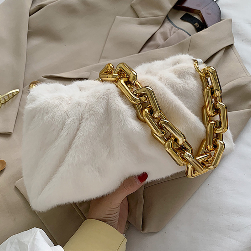 

Fashion Chain Faux Fur Cloud Women Shoulder Bags 2020 High-Quality Soft Plush Women's Designer Handbag Dumplings Bag New Q1206