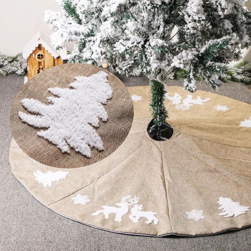 

122cm Round Xmas Tree Elk Print Christmas Tree Skirt Apron Carpet Cover Floor Mat Home Party Christmas Decoration1