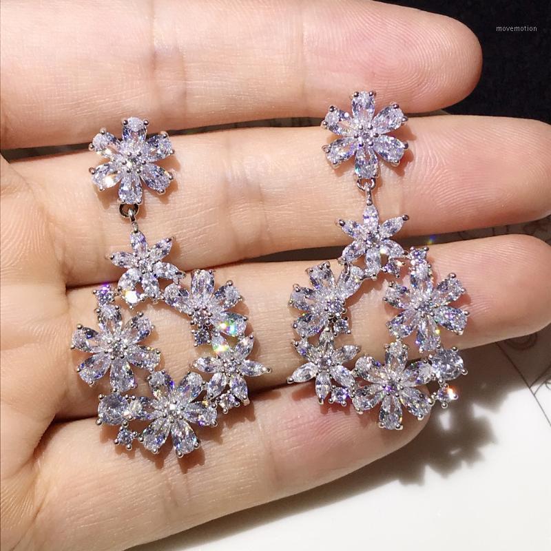

Top Grade Stunning Multicolour Yellow Pink Cubic Zirconia Crystal Cute Big Flower Drop Earrings for Women Wedding Jewelry1