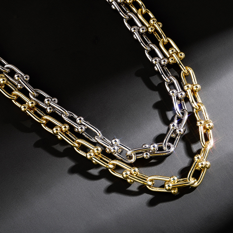 

New Fashion 6-8mm 18inch Gold Silver Colors U shaped Link Chain Necklaces for Men Women Nice Gift