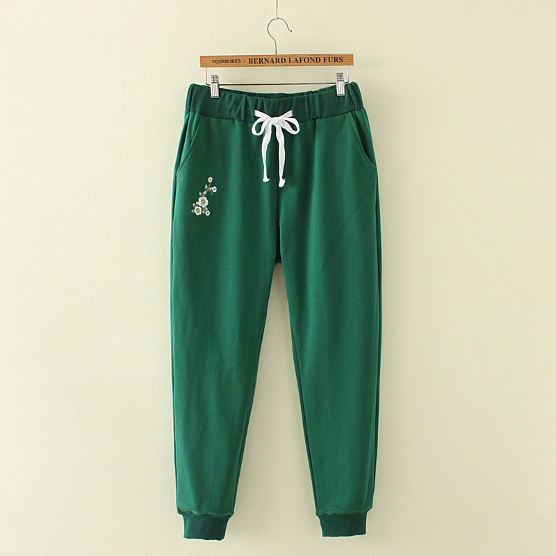 

Green Pants Women's with Large, Casual Floral Embroidery 3ru7