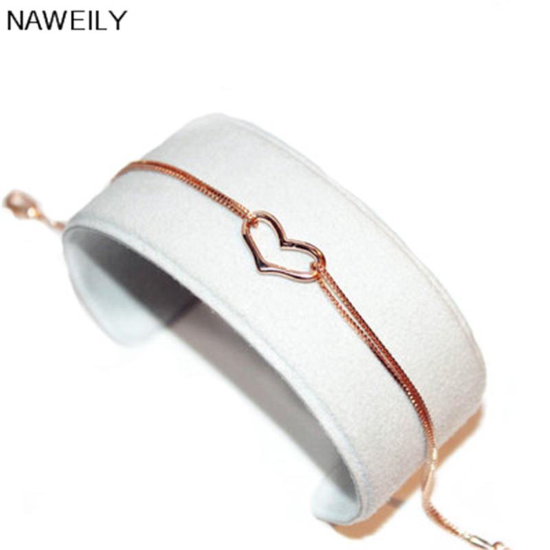 

Fashion Hollow Heart Bracelets For Women Brand Simple Wild Double Chains Bride Bracelets & Bangles Jewelry Gift NWLJ4415