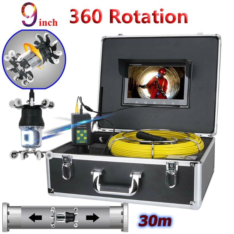 

9 inch Pipe Inspection Video Camera Drain Sewer Pipeline Industrial Endoscope support IP68 38 LEDs 360 Degree Rotating Camera