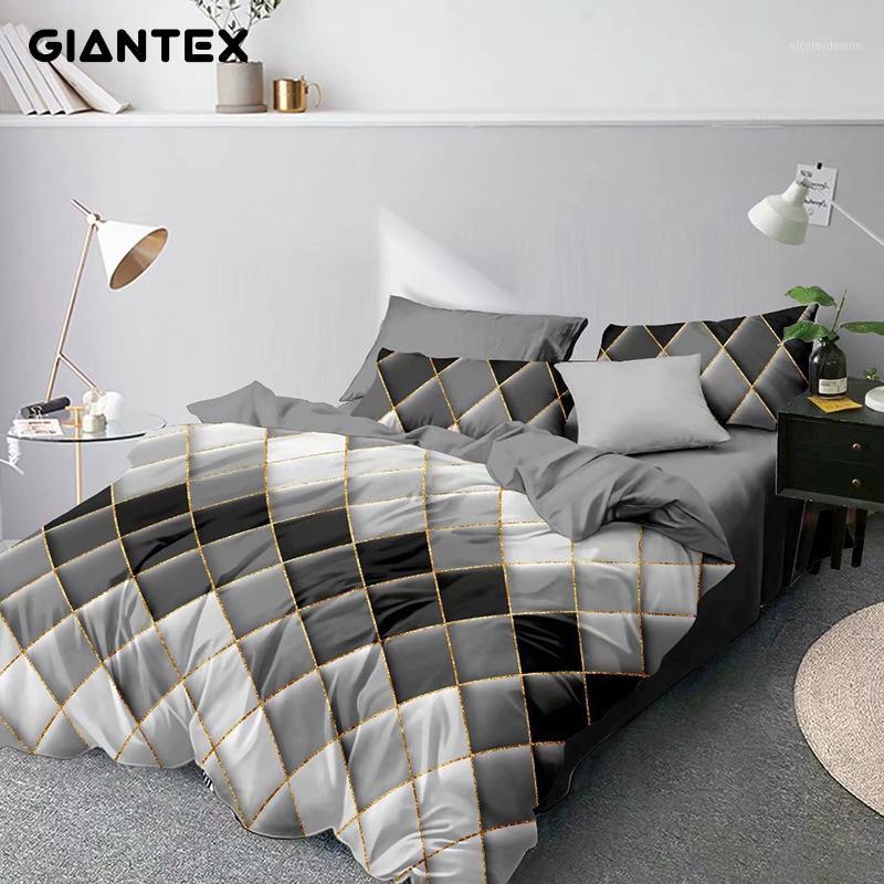 

GIANTEX Fashion Prismatic Checkered Lines Bedding Set Reactive Print Bedding Cotton Quilt Single/Full/Queen/King Size1, C9