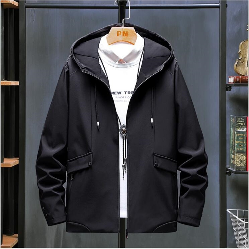 

2021 New Men Hooded Jacket Fashion Men's Slim Spring Autumn High Quality 7SCM, Black