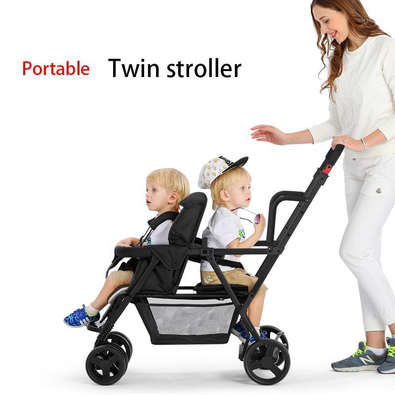 

2020 New Lightweight Twin Baby Strollers Can Sit Reclining Child Stroller Double Seat Cart Baby Carriage 0-7 Y1