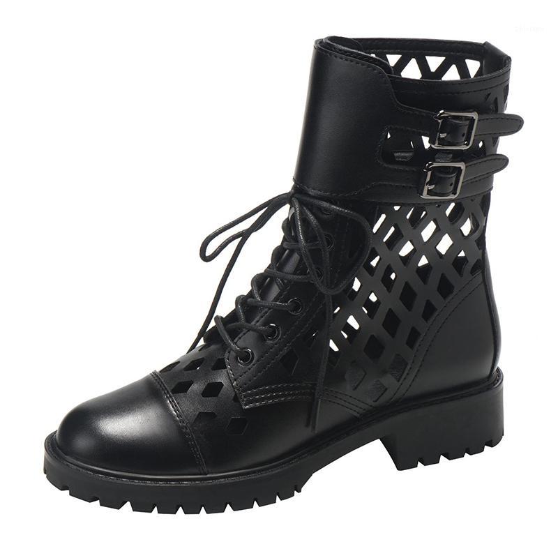 

Short boots net women British style thick-heel platform waterproof Roman shoes hollow breathable boots ladies1, Black