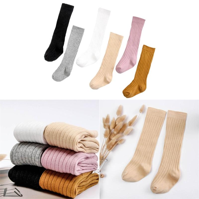 

6 Pair Solid Color Knee-Length Baby Girl Long Socks Children Striped Spring Winter Cotton Knee Socks Warm Fashion Clothing T8ND, Brown