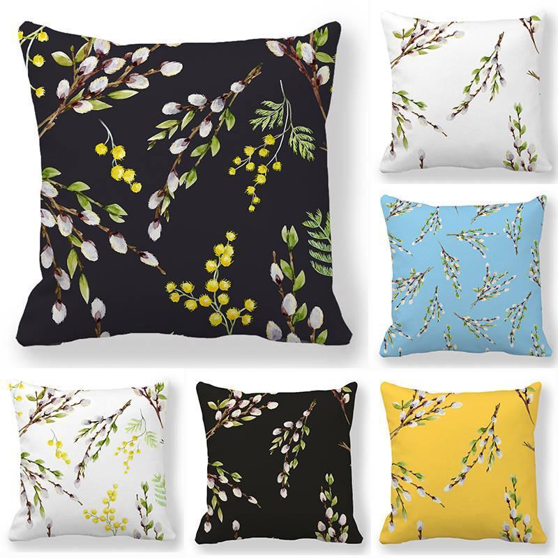 

45Cm*45Cm watercolor willow branch design Super Soft Throw Cushion Covers Home Decoration Pillowcase for Living Room1