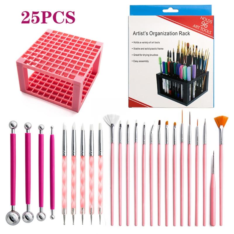 

25pcs Mandala Dotting Tools Set Ball Stylus Brush Pen Holder for Painting Rock 40JB