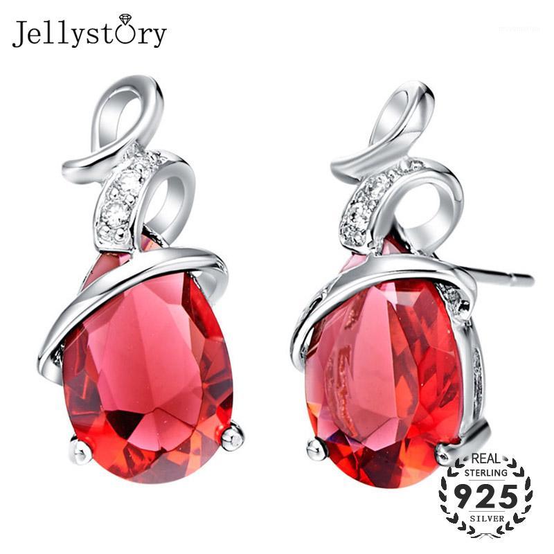 

Jellystory Trendy 925 Silver Earrings with 8*12mm water drop shape Ruby Amethyst zircon gemstones Women earrings Wedding Party1