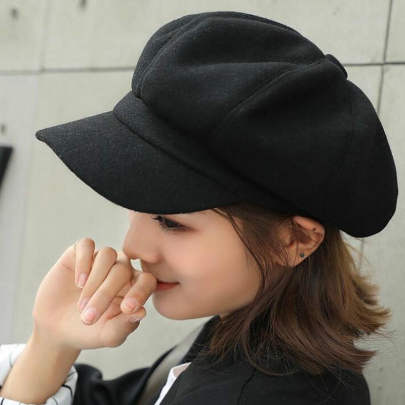 

Women Wool Cotton Blend Berets Winter Autumn Octagonal Beret Caps Stylish Artist Painter Newsboy Hats Black Grey Beret Hats 2021