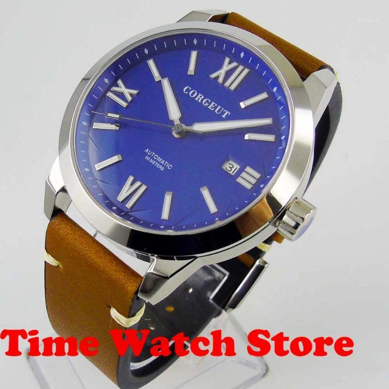 

Wristwatches Corgeut 41mm Miyota 8215 5ATM Automatic Men's Watch Polished Sapphire Glass Luminous Blue Dial Waterproof1, Normal mechanism