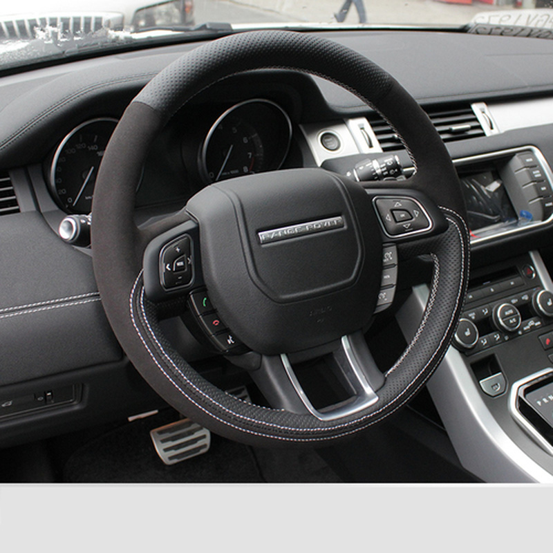 

For Land Rover Range Rover Evoque Sport Edition discovery DIY custom black suede hand-sewn steering wheel cover car accessories