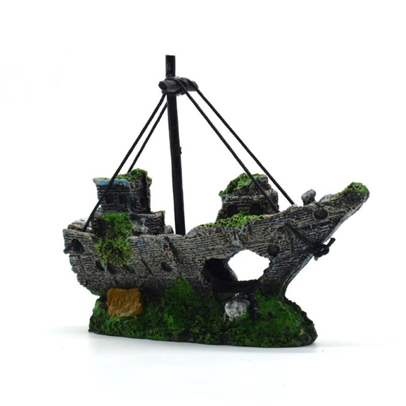 

Large Aquarium Ornament Sailing Boat Destroyer Fish Tank Cave Decor Resin Ornament Landscaping Decoration Wreck Sunk Ship 1pc