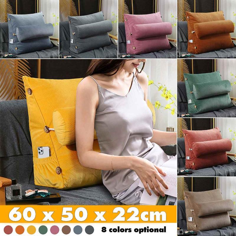 

60x50x20cm Stereoscopic velvet Canvas Triangular Backrest Cushion Wedge Lumbar Pillow Support Cushion Backrest Bolster Headboard, Pink
