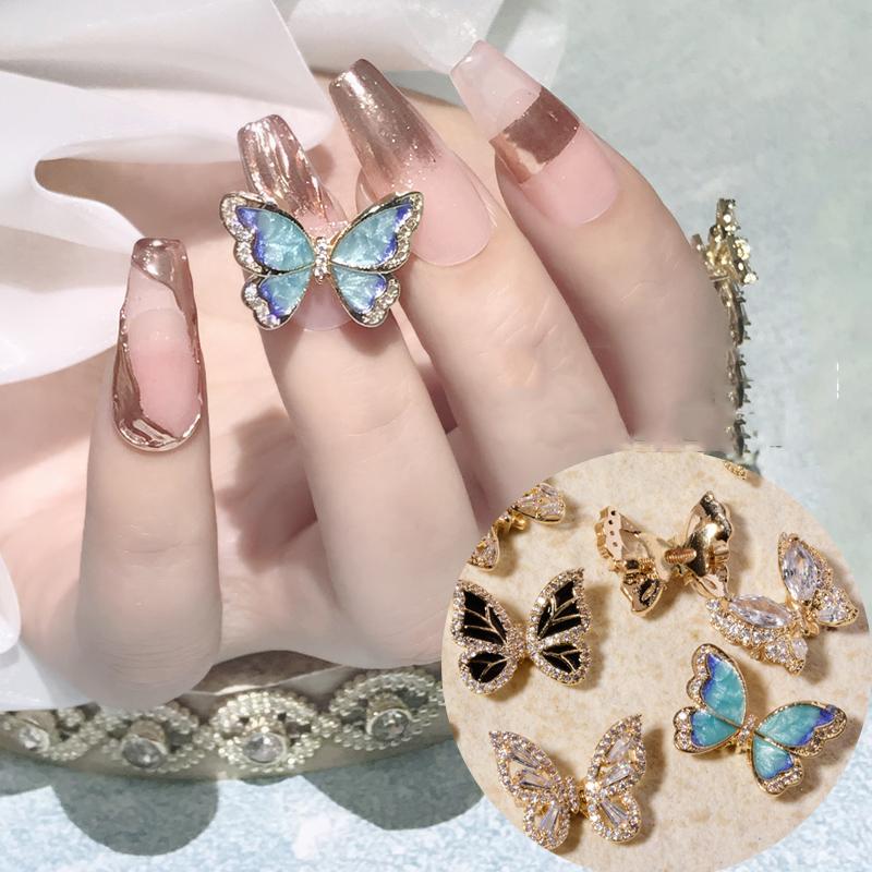 

New 3D Flying Butterfly Zircon Nail Art Decorations Alloy Butterfly Shake Wing Luxury Crystal Nail Jewelry Manicure Accessories