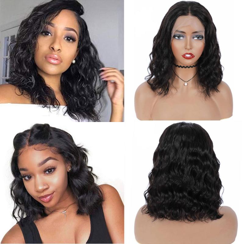 

Brazilian Virgin Short Body Wave Bob Lace Front Wigs Human Hair Pre Plucked with Baby Hair 150% Density 4x4 Short Bob Wigs, Natural color