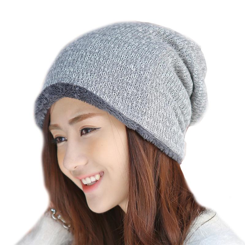 

NDUCJSI Winter Adult Casual Hats Women Keep Warm Elastic Hat Thick Beanies Velvet Bonnet Knit Hats Wool Skullies Gorros, M083 black