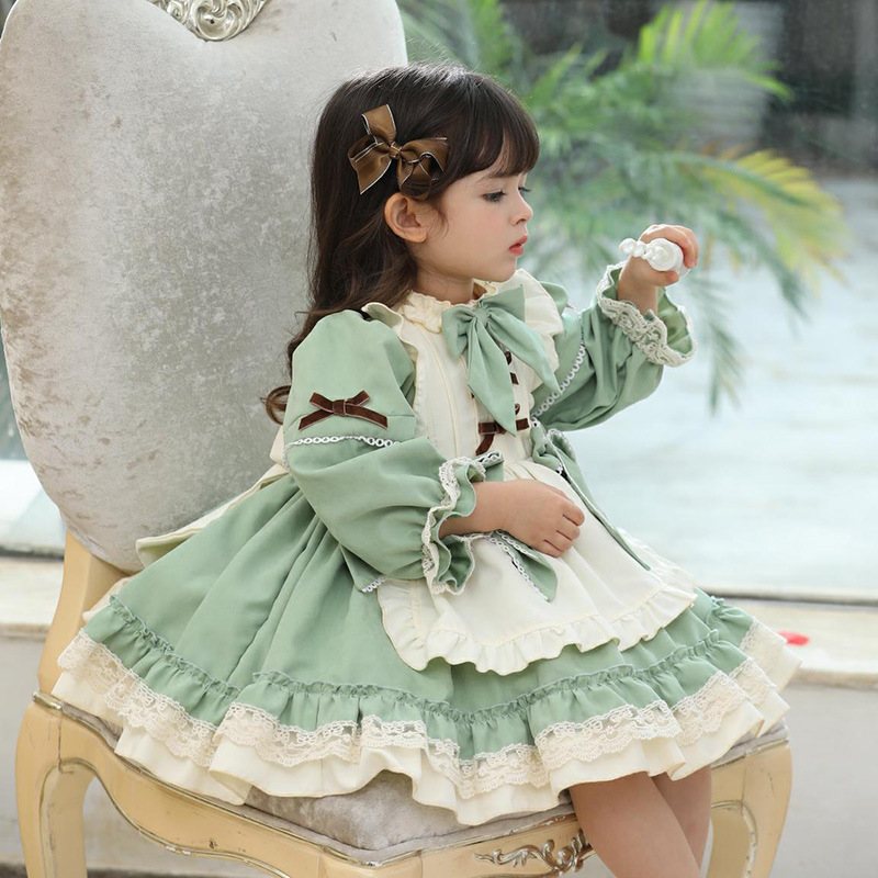 

1 2 3 4 5 6 Years Girls Dress For Christmas Kids Long Sleeve Princess Vintage Green Lolita