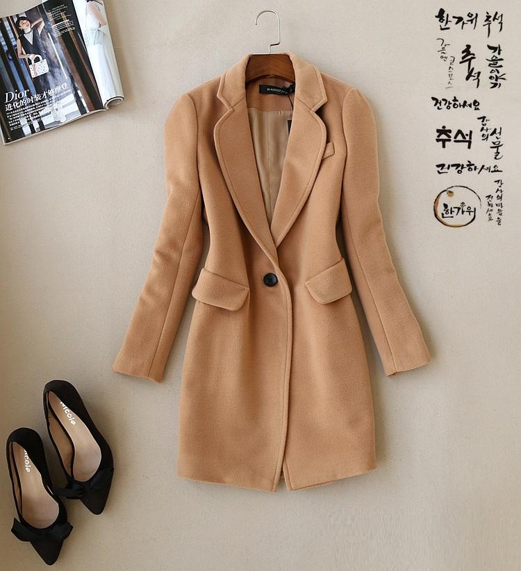 

Clearance SALE Women Thick Warm Winter Faux Woolen Jacket Popular One Button Wool Suit Coat, Camel