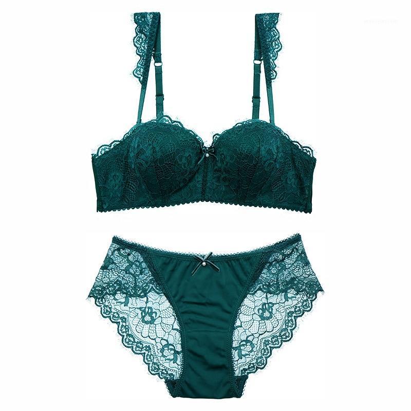 

Fashion sexy bra set women's push up lace underwear panties adjustable breathable 1/2 cup bra set French young ladies intimates1, Black