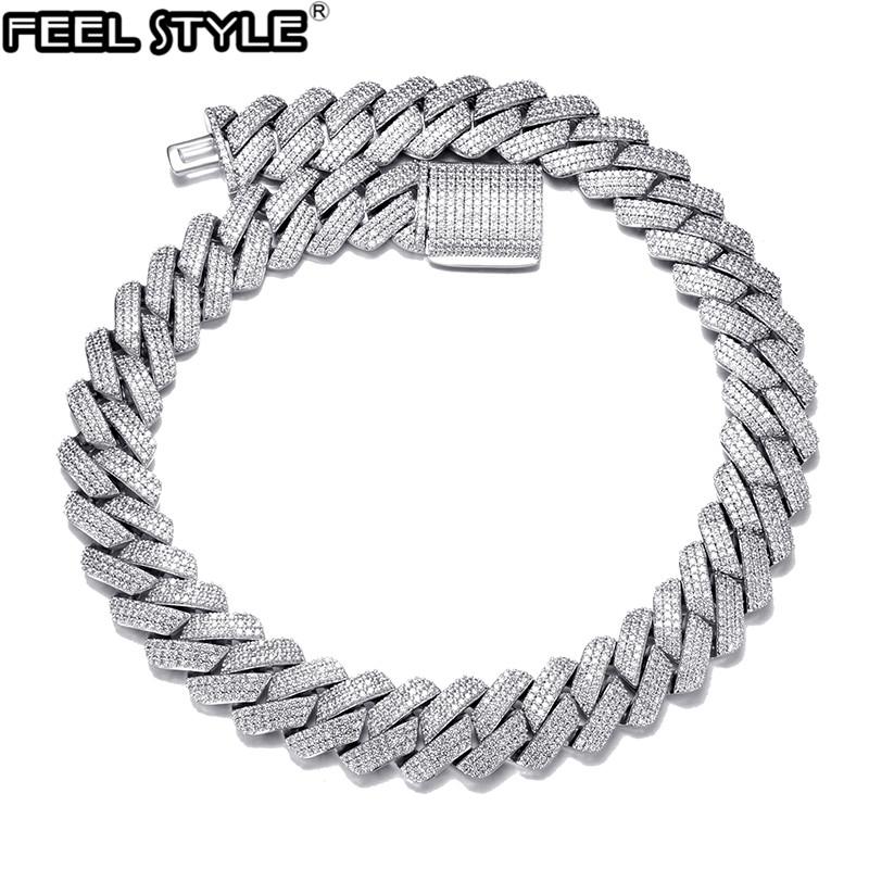 

Hip Hop 19MM 3 Row Heavy Cuban Prong Chain Bling Iced Out Box Buckle Copper Setting + Cubic Zirconia Chain For Men Jewelry