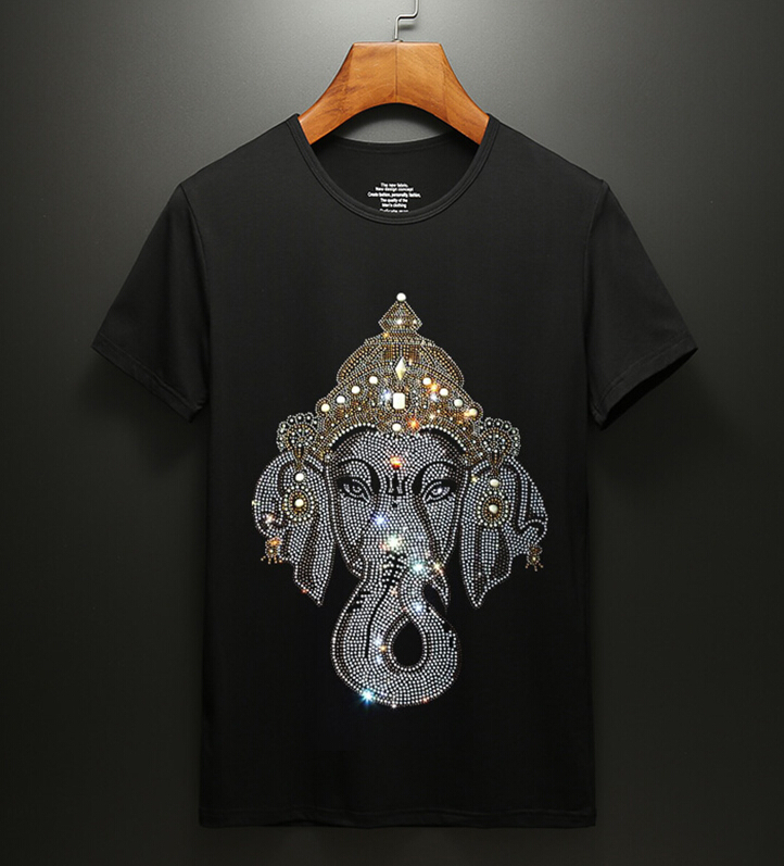 

Male Style European Short Thin Cotton Shirt Around Neck Summer Pierced Tide Tshirt Lower Half Sleeve Cjuo, White