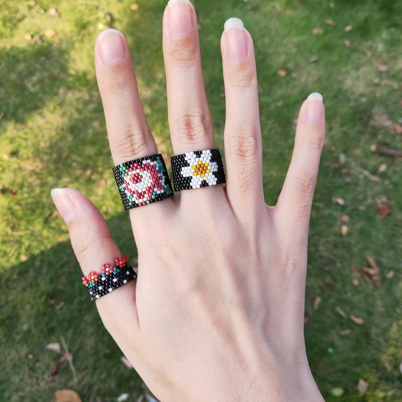 

FAIRYWOO Punk Rings Set For Women Jewelry Green Flower Ring Handmade Bead Miyuki Crystal Statement Ring Wholesale Free Shiping