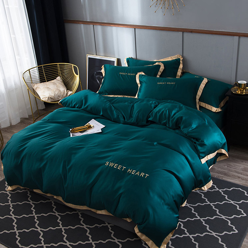 

Luxury Bedding Set 4pcs Flat Bed Sheet Brief Duvet Cover Sets  Comfortable Quilt Covers Single Queen Size Bedclothes Linens Q1127, Green-sweet