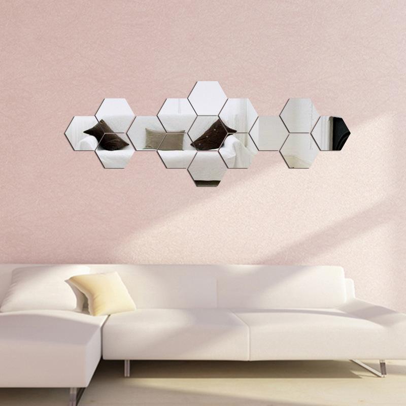 

12Pcs 3D Mirror Hexagon Decorations DIY Removable Living-Room Wall Sticker Decal Art Ornaments for Home