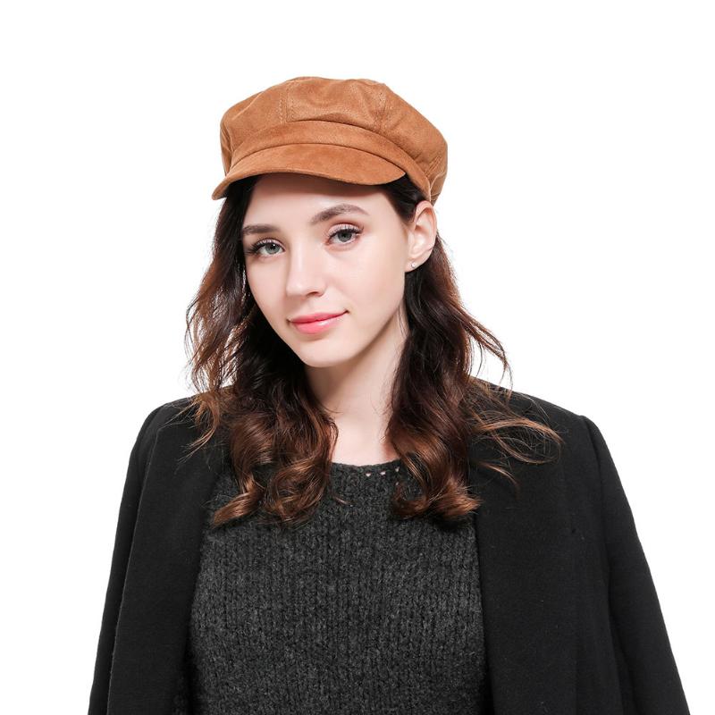 

Women Stylish Flat Hat Warm Octagonal Cap Gift Autumn Winter Beret Newsboy Solid British Style Vintage Adjustable Fashion Retro, Skin pink