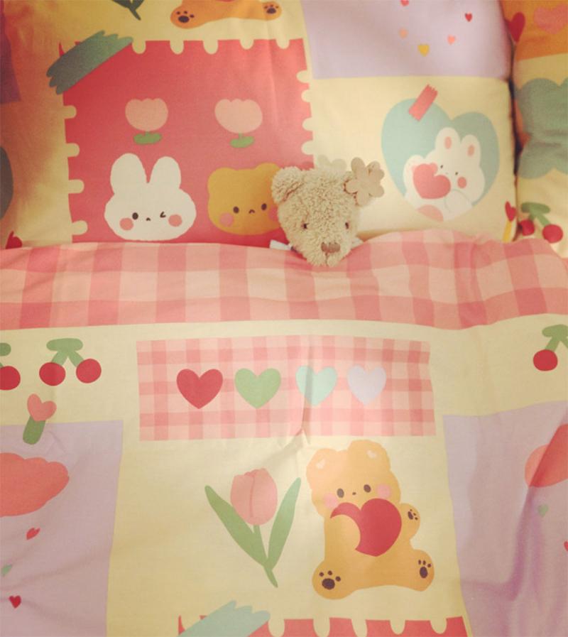 

Colorful cartoon bear bedding set teen child kid,cotton  full queen home textile bed sheet pillow case duvet cover, Picture color