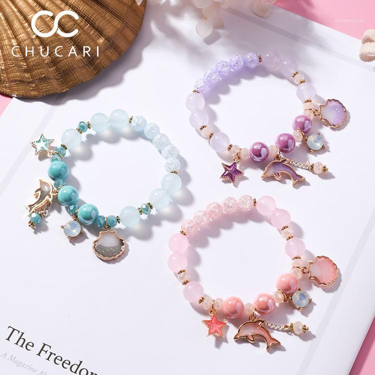 

CHUCARI Trendy Fashion Romantic Charm Bracelet Dolphin Shell Star Pendant Bling Crystal Beads Fit Pan Bracelets Jewelry Women1