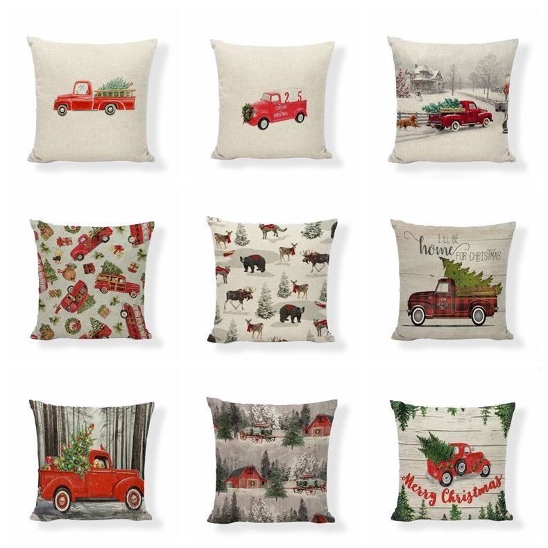 

Pillowcase Xmas Red Car Printing Pillow Covers Christmas Tree Throw Pillow Case Sofa Couch Cushion Cover Christmas Decoration, Remark style