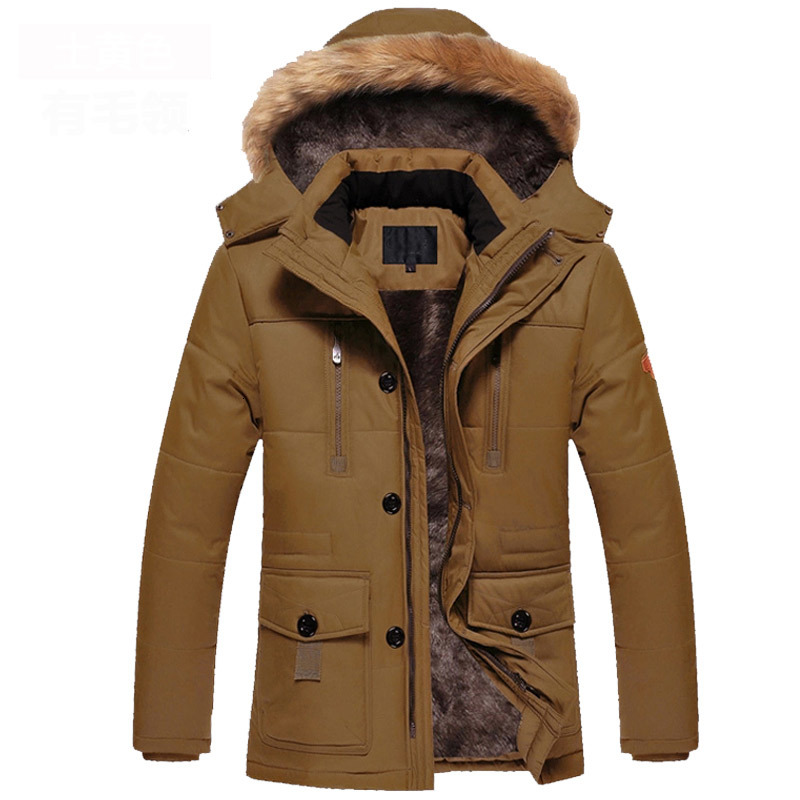 

2021 New Male Fashion Hoodie Outerwear Thick Hot Inside Wool Lining Winter Jacket Detachable Man Parkas Fur Collar 6v3q, Yellow