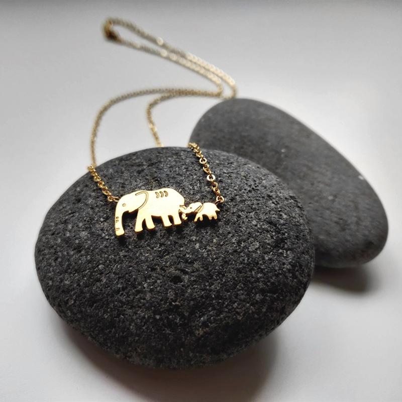 

Lucky Elephant Mom Baby Necklace Jewelry Gold Color Stainless Steel Cute Animal Collares Largos De Moda 2020 Gifts For Women