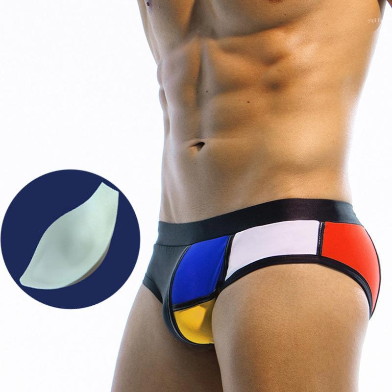 

2020 Contrast Color Man Swimsuits Push Up Pouch Pad Sexy Men Swimwear Sunga Mens Swim Briefs Swimming Suit Surf Bath Suits Wear1