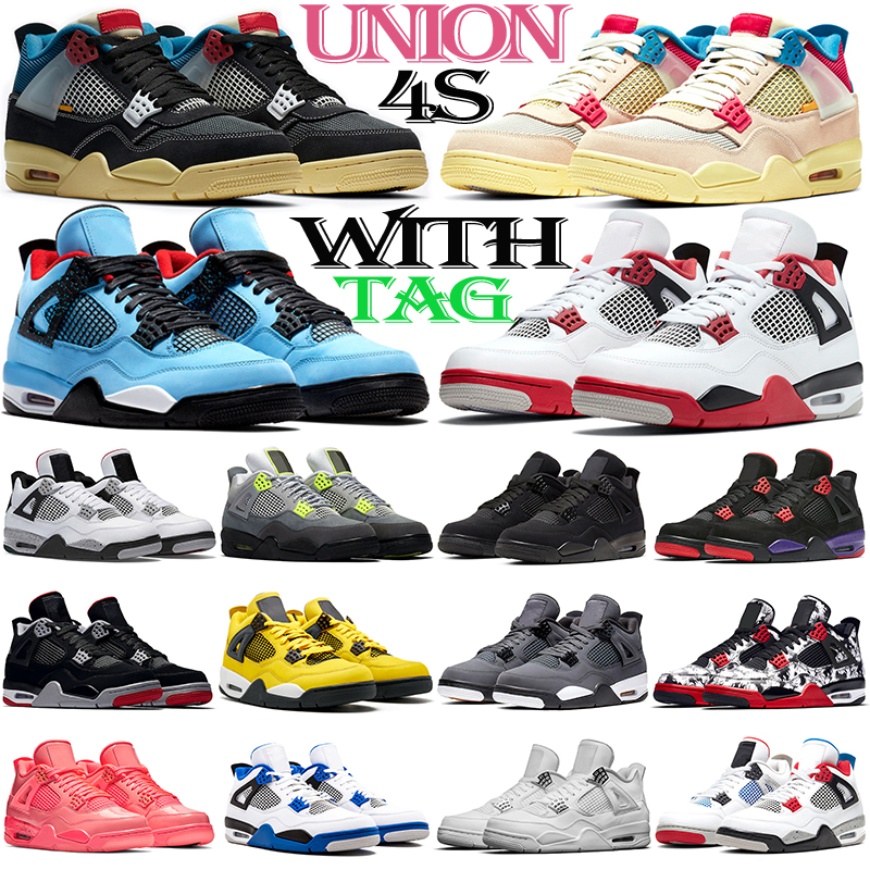 

2021 jumpman 4s mens shoes 4 outdoor womens trainers sail Motosports Union Fire Red men women sports sneakers size 5.5-13, 4s 7-13 what the