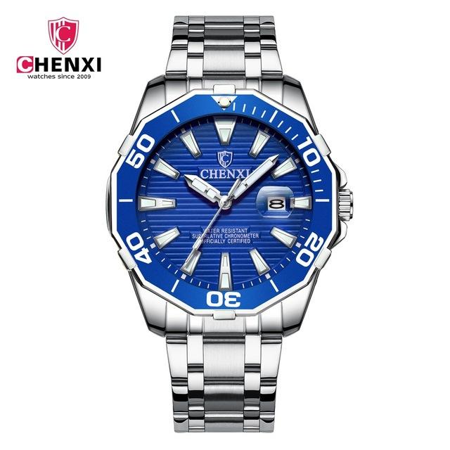 Top CHENXI Business Men Watch Silver Stainless Steel Black Casual Watch for Men Big Dial Waterproof High Quality Fashion Dress Wristwatches