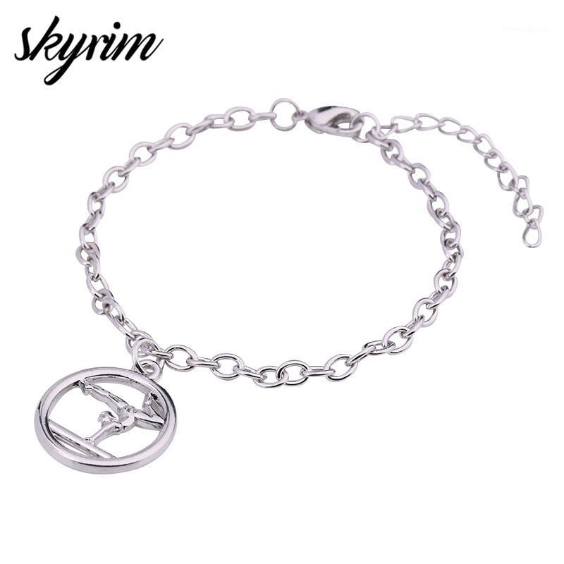 

Charm Bracelets Skyrim Hollow Sporty Gymnastics Girl Design Round Charms Bracelet Link Chain Bangle Silvery Tone Jewelry For Women Gift1