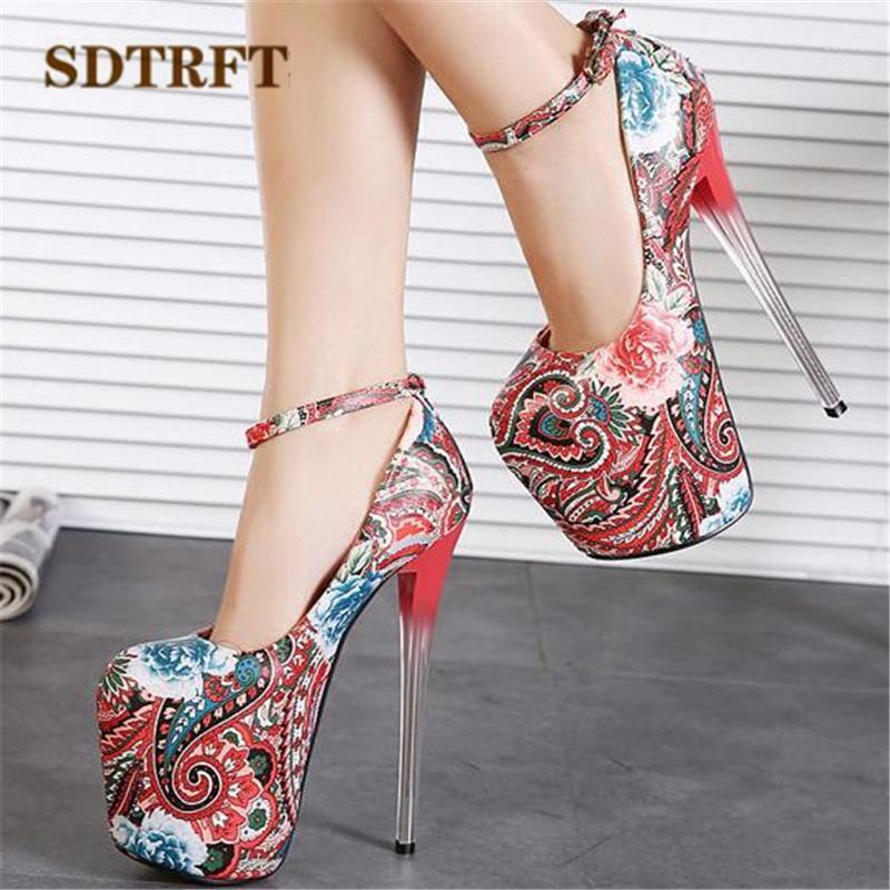 

SDTRFT Fashion Stripper Pumps Platform shoes woman 20cm Thin high heels Crossdresser pretty flowered dress Stiletto US17 18 191, Blue