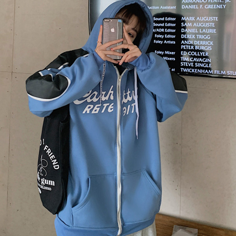 

Boyfriends' style sweater with plush thickened women's loose BF languid wind autumn winter 2020 new color matching hooded cardigan coat IZCR, Hm-2397 green plush