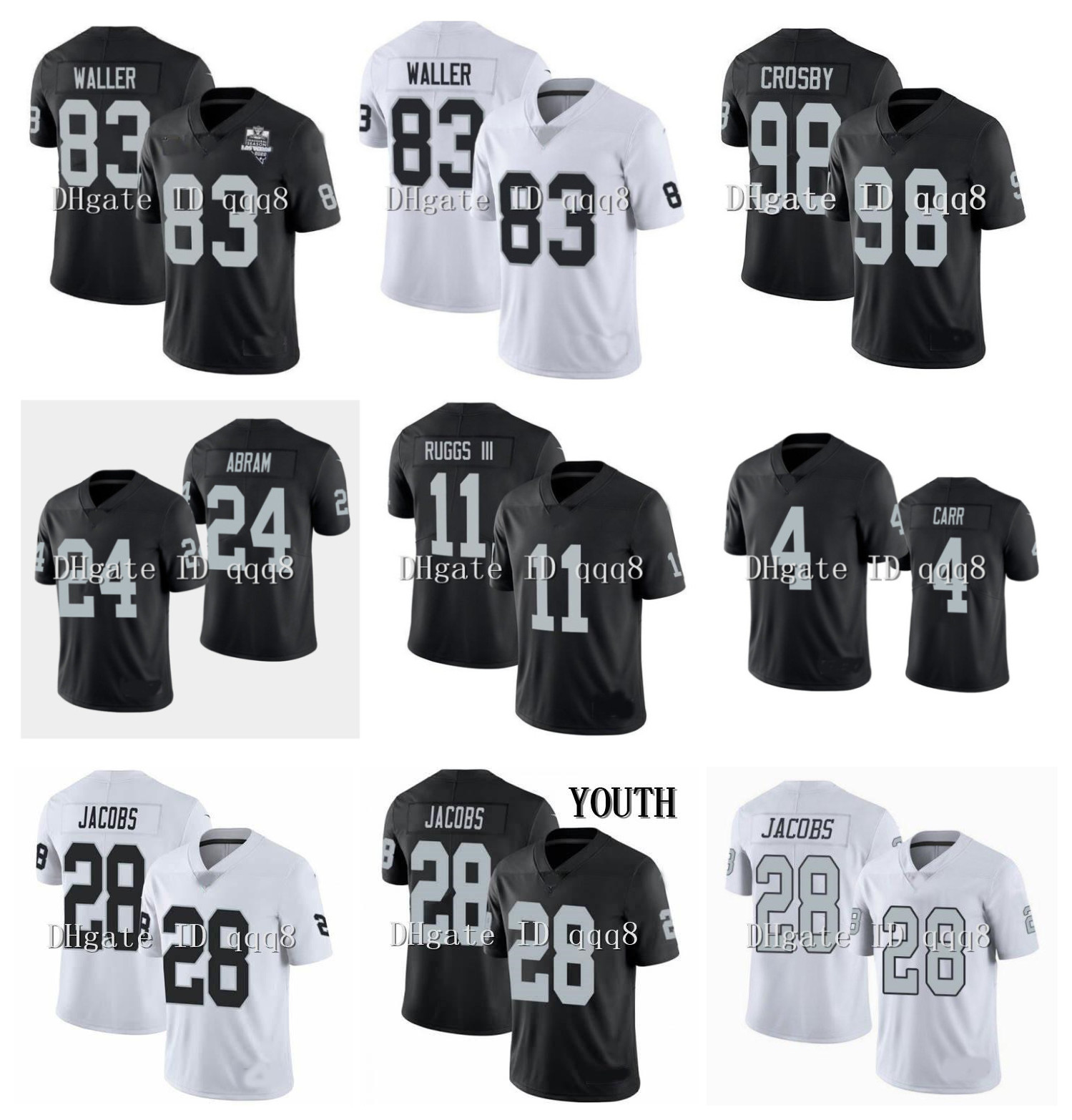 

Las Vegas Raiders Josh Jacobs Jersey Johnathan Abram Henry Ruggs III 83 Darren Waller Maxx Crosby Derek Carr Inaugural Patch Football, As pic