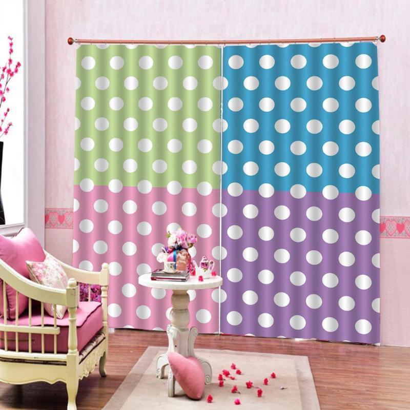 

Modern Colorful Four-color white dot Curtain Large Window For Living room Bedroom Blackout Drapes Sets (Left and Right side)1, As pic