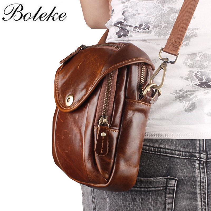 

Men Genuine Leather Waist Bag Small Messenger Bag Cell Phone Hook Belt Loop Crazy Hors/ Oil Waxing Leather Flap Waist Pouch, Brown