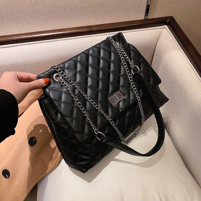 

High Capacity PU Leather Shoulder Bags for Women 2021 New Designer Handbags Women's Chain Crossbody Bag Big Tote 6770, Black