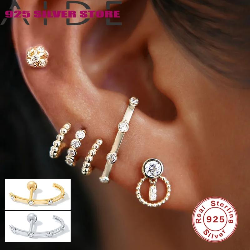 

Aide Gold-Single 925 sterling silver Earrings line diamond pierced cartilage earrings New for Women 2020 Fashion