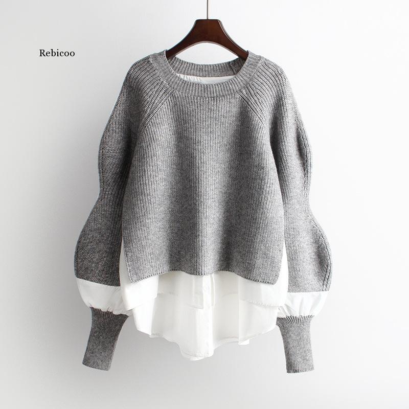 

Knitting Thicken Patchwork Women's Sweaters Long Sleeve Loose Korean Pullover Sweater Female Autumn Winter Warm Ladies Jumpers, Black